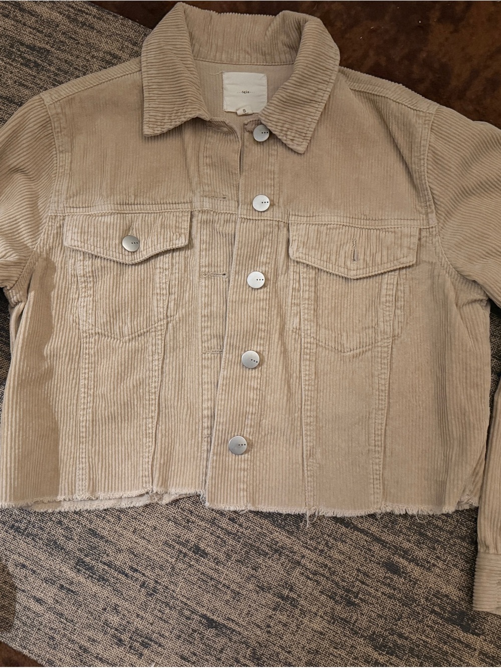 Corduroy Cropped Jacket in Beige/Tan - Women- Small